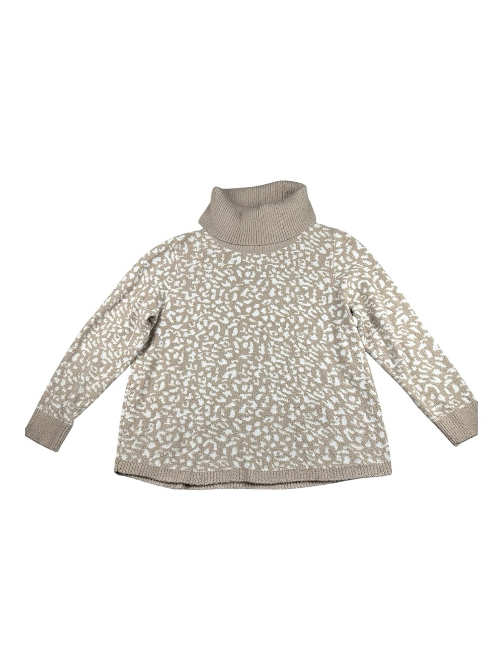 RACHEL ZOE Tan White Animal Printed Soft Cowl Neck Sweater Women's Size XL - Picture 3 of 10
